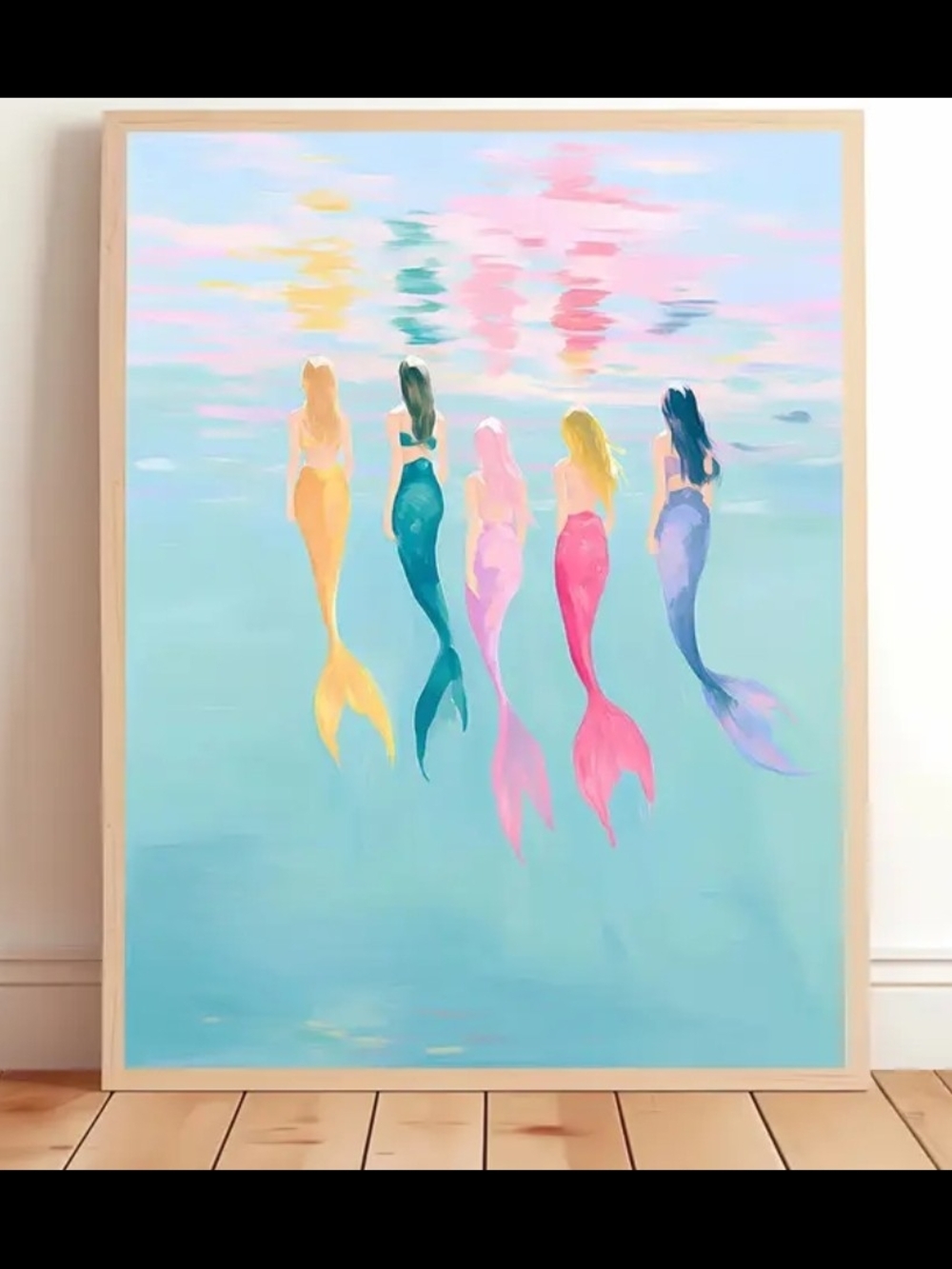 Pastel Mermaid Wall Art Print - Blue, Pink, Yellow